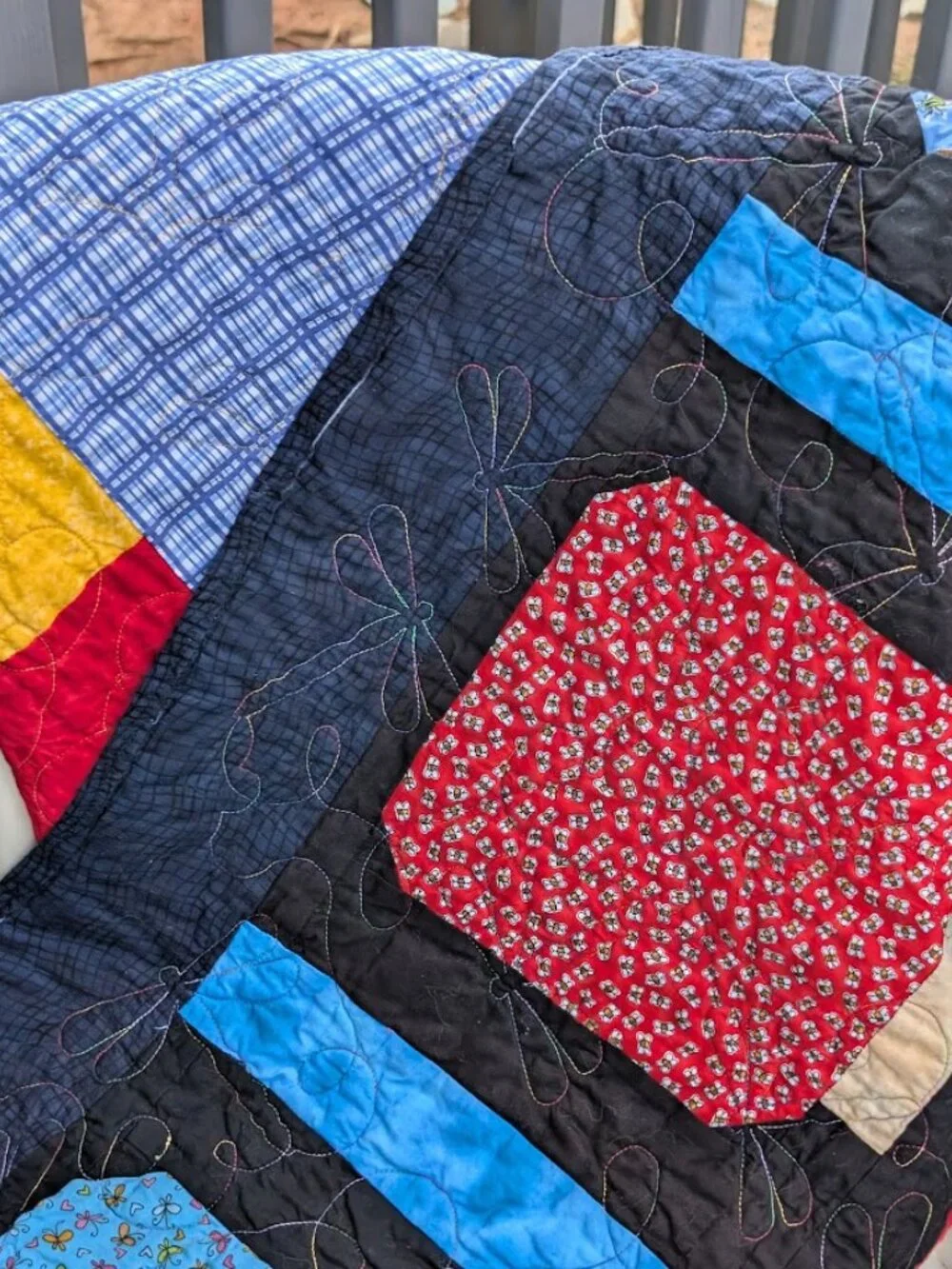 Bug Collection in Jars Quilt Black & Vibrant Colors 56 x 44